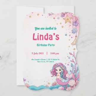 Magical Pink Mermaid Birthday Party Invitation