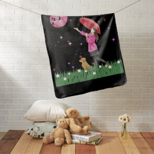 Magical Pink Moon & Dog Walk Watercolor Baby  Blanket