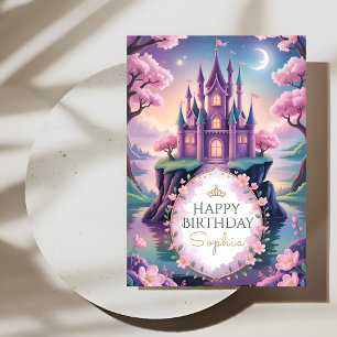 Magical Pink Princess Castle Birthday Card