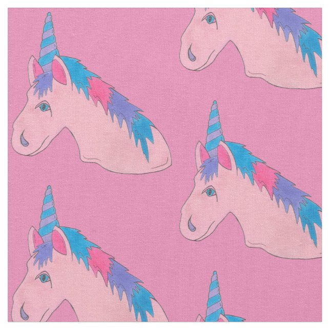 Magical Pink Purple Horn Unicorn Horse Mythical Fabric (Close Up)