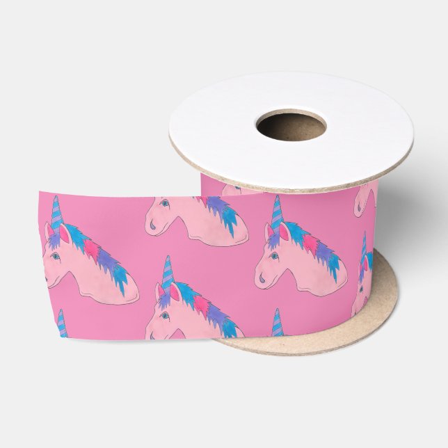 Magical Pink Purple Horn Unicorn Horse Mythical Satin Ribbon (Spool)