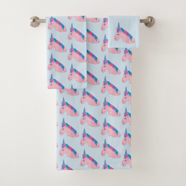 Magical Pink Purple Mythical Horse Unicorn Print Bath Towel Set (Insitu)