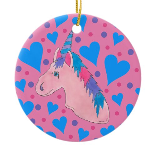 Magical Pink Purple Mythical Horse Unicorn Print Ceramic Ornament