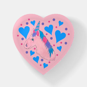 Magical Pink Purple Mythical Unicorn Heart Love Paperweight