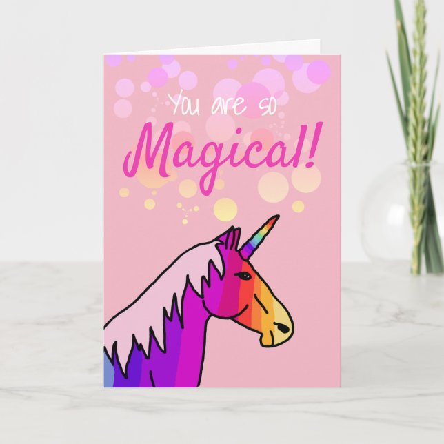 Magical Pink Rainbow Unicorn Valentine`s day Card (Front)