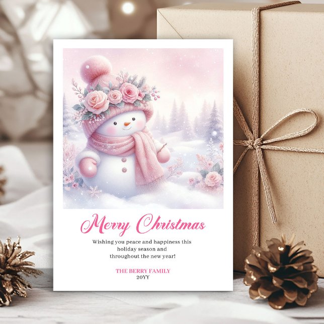 Magical pink snowman Christmas kids card digital  (Magical pink snowman Christmas kids card digital download)