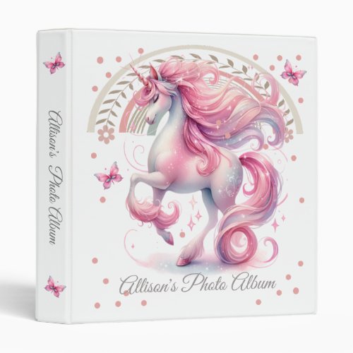 Magical Pink Unicorn Baby Photo Album 3 Ring Binder