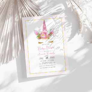 Magical Pink Unicorn Baby Shower Invitation
