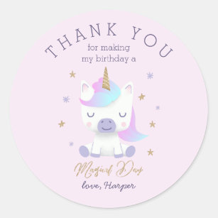 Magical Pink Unicorn Birthday Favor Classic Round Sticker