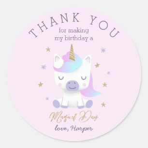 Magical Pink Unicorn Birthday Favor Classic Round Sticker