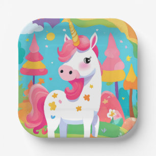Magical Pink Unicorn Birthday Paper Plate