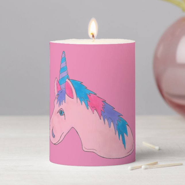 Magical Pink Unicorn Birthday Party Centerpiece Pillar Candle (In Situ)