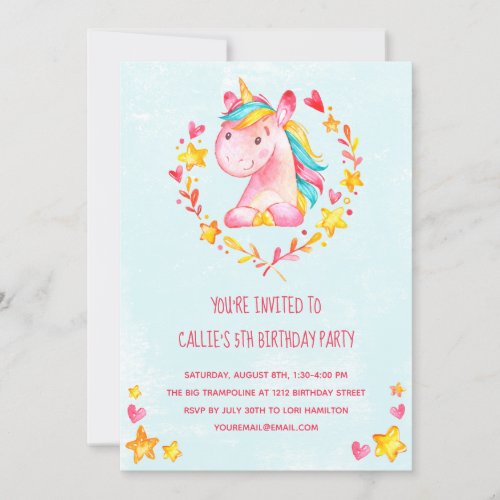 Magical Pink Unicorn Birthday Party Invitation