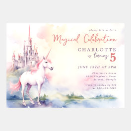 Magical Pink Unicorn Castle Birthday Invitation