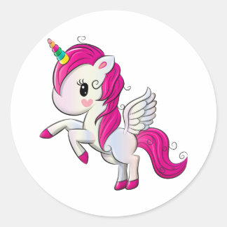 Magical Pink Unicorn  Classic Round Sticker