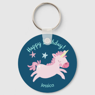 Magical Pink Unicorn Custom Name Keychain