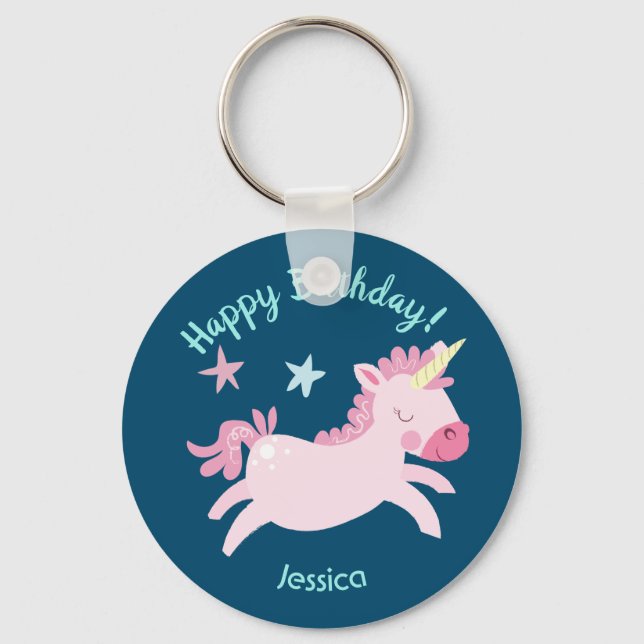 Magical Pink Unicorn Custom Name Keychain (Front)