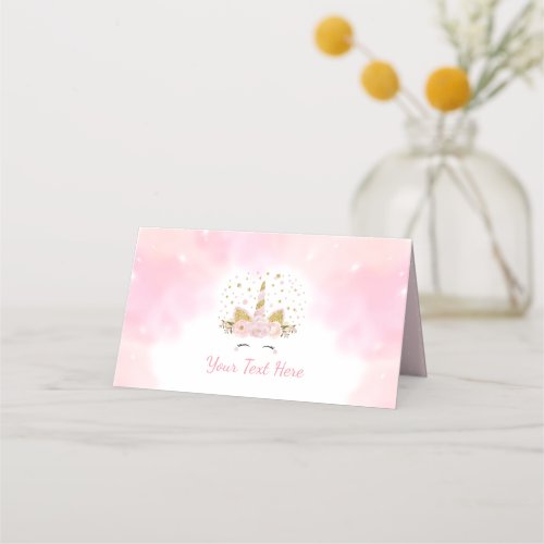 Magical Pink Unicorn Galaxy Clouds Birthday Decor Place Card