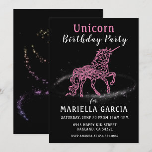 Magical Pink Unicorn Girls Birthday Party Invitation