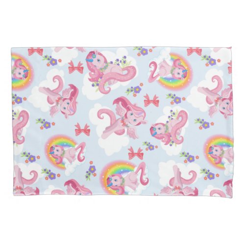Magical Pink Unicorn Girly Rainbow Flower Pillow Case