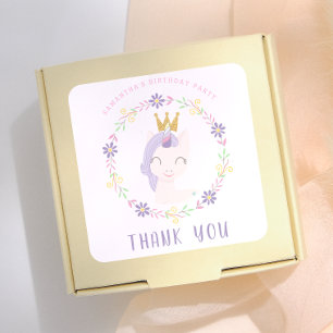 Magical Pink Unicorn Princess Birthday Thank You Square Sticker