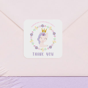 Magical Pink Unicorn Princess   Birthday Thank You Square Sticker