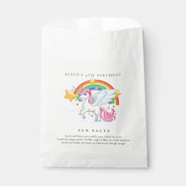 Magical Pink Unicorn Rainbow Birthday Party Favor Bag (Front)