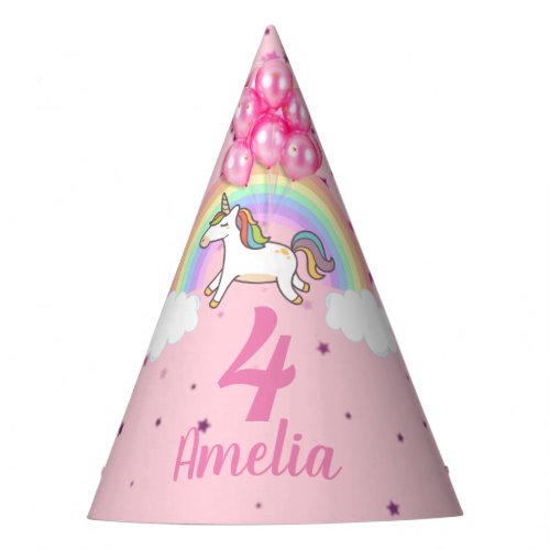 Magical Pink Unicorn Rainbow Birthday Party Hat