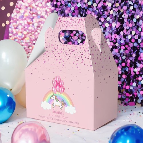 Magical Pink Unicorn Rainbow Birthday Thank You Favor Boxes