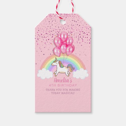 Magical Pink Unicorn Rainbow Birthday Thank You Gift Tags