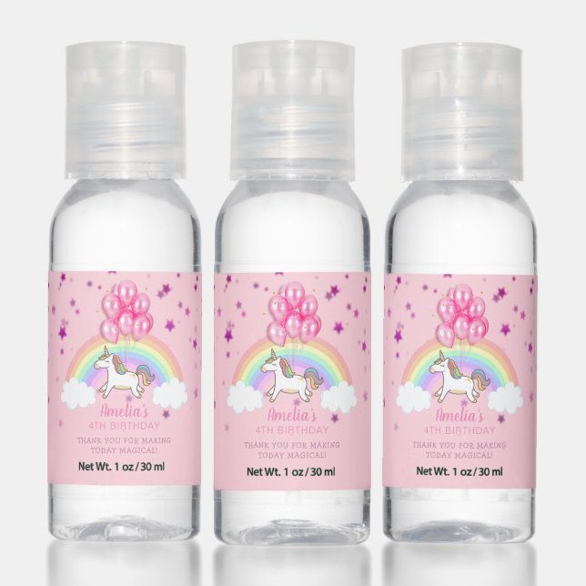Magical Pink Unicorn Rainbow Birthday Thank You Hand Sanitizer (Set)