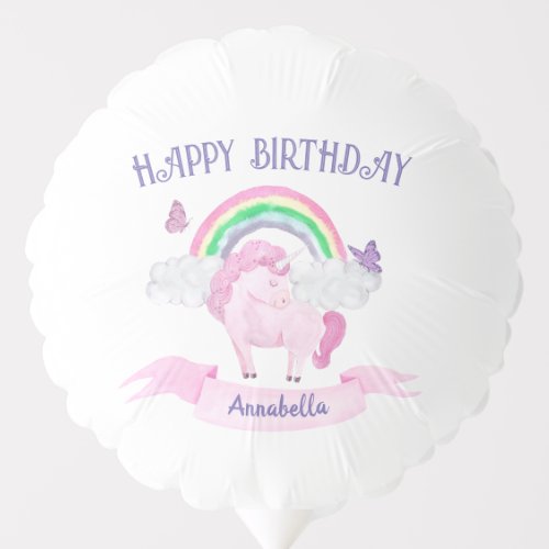 Magical Pink Unicorn Rainbow Butterflies Birthday Balloon