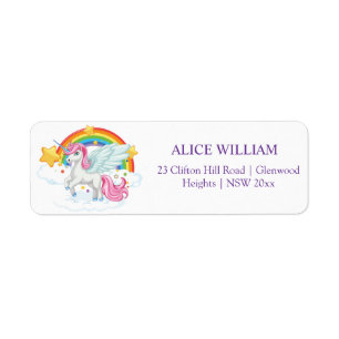 Magical Pink Unicorn Rainbow Kids Birthday Label