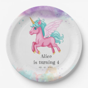 Magical Pink Unicorn Rainbow Kids Birthday Party Paper Plates