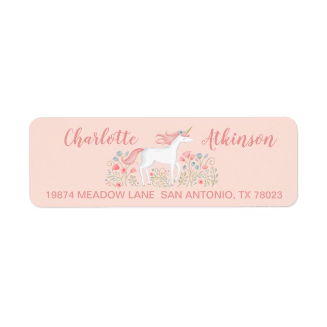 Magical Pink Unicorn Return Address Label (Front)