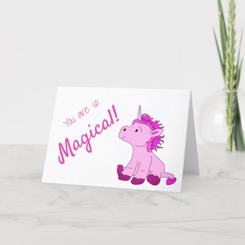 Magical PInk Unicorn  Valentines day Card