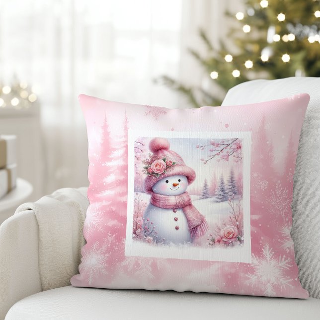 Magical Pink Winter Pillow Cute Snowman Style (Magical Pink Winter Pillow Cute Snowman Style)