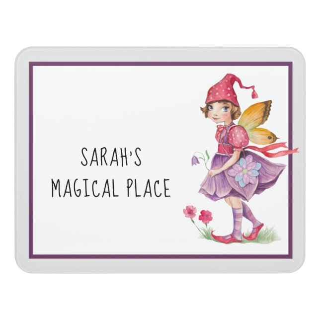 Magical Place Purple Fairy Customizable Door Sign (Contemporary Front)