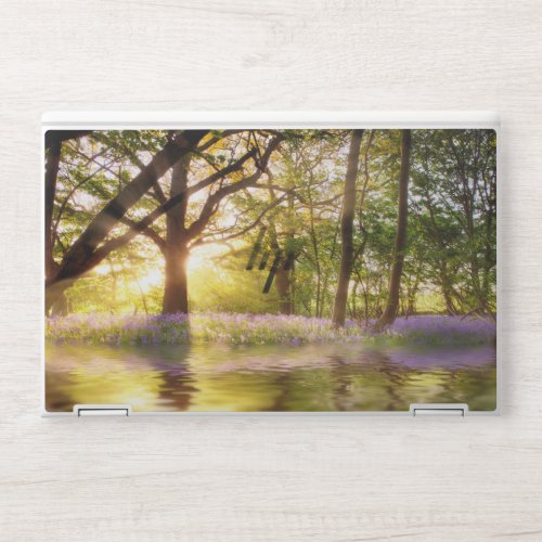 Magical pond in bluebell forest HP laptop skin