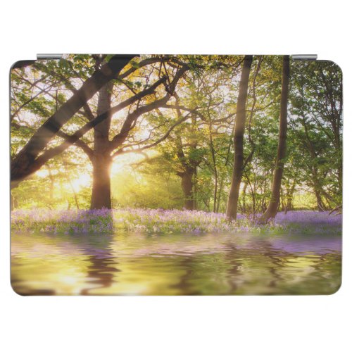 Magical pond in bluebell forest iPad air cover