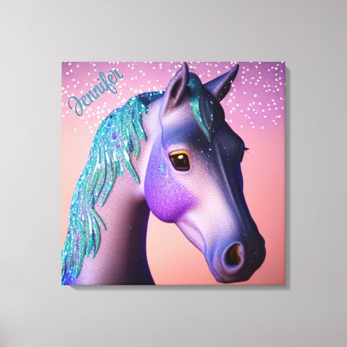 Magical Pony in Purple and Teal with Custom Name   Canvas Print