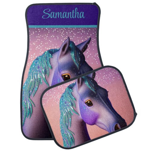 Magical Pony in Purple and Teal with Custom Name  Car Floor Mat