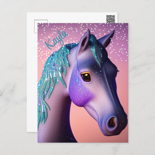 Magical Pony in Purple and Teal with Custom Name  Postcard