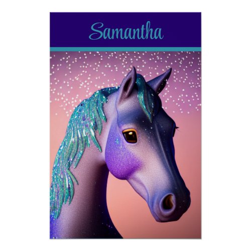 Magical Pony in Purple and Teal with Custom Name   Poster