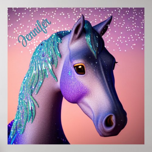 Magical Pony in Purple and Teal with Custom Name   Poster