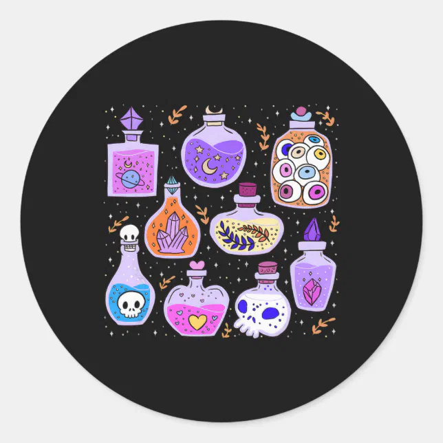 Magical Potions Bottles Witchy Halloween Print Classic Round Sticker ...
