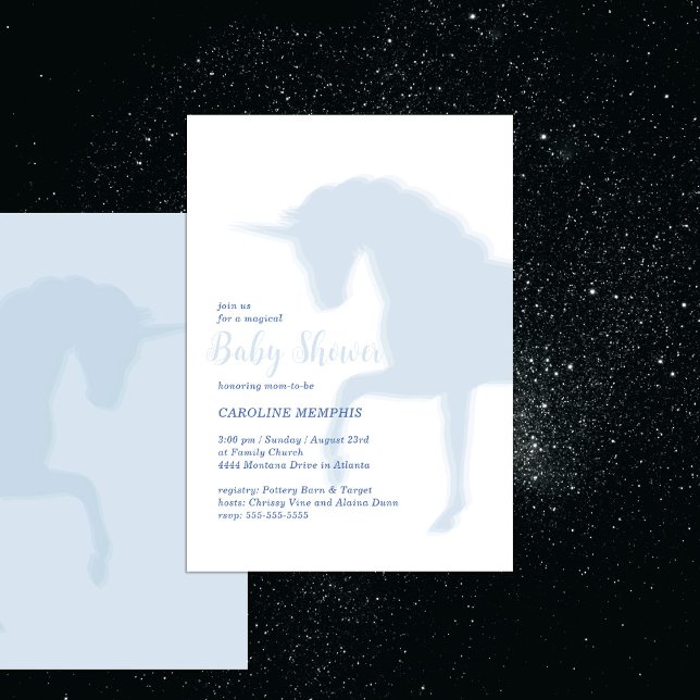 Magical Prancing Blue Unicorn Baby Shower Invitation (Creator Uploaded)