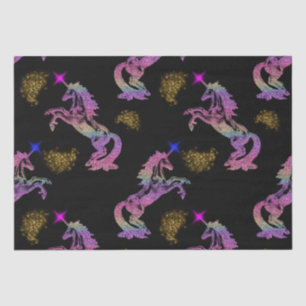 Magical Prancing Rainbow Unicorns on Black Tissue Paper