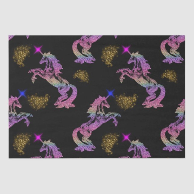 Magical Prancing Rainbow Unicorns on Black Tissue Paper (Front)