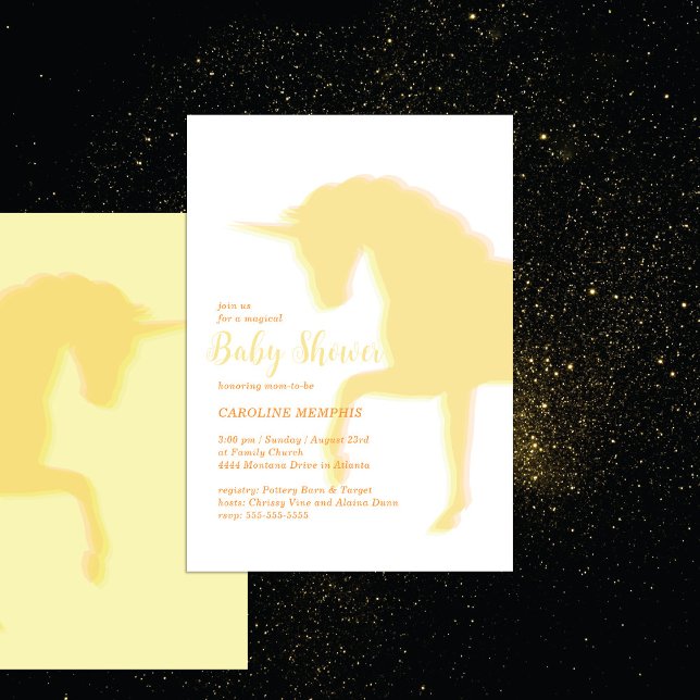 Magical Prancing Yellow Unicorn Baby Shower Invitation (Creator Uploaded)